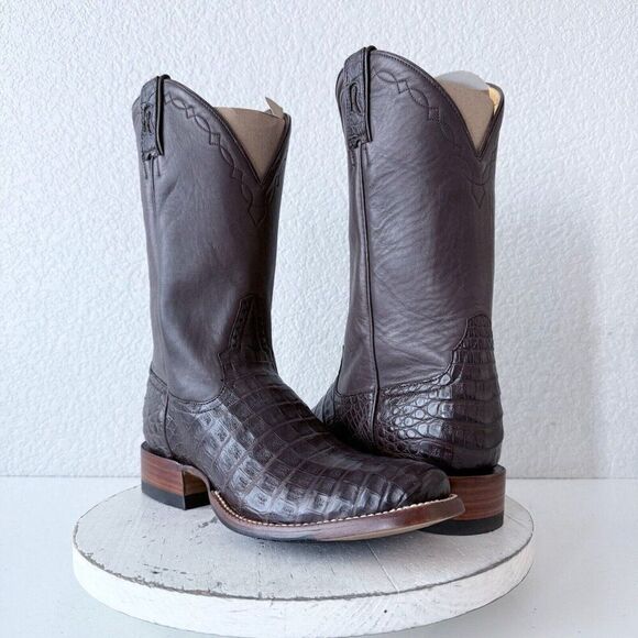 NEW Rod Patrick Cowboy Boots Womens 10 A Brown Caiman Western Blunt Toe $1450 - Picture 1 of 12